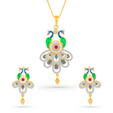 22K Gold Elegant Peacock Pendant with Earrings Set